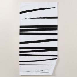 黒モダン線と白の線抽象芸術アート ビーチタオル