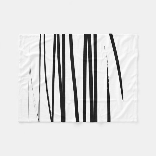 黒モダン線と白の線抽象芸術アート フリースブランケット (正面(横))