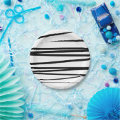 黒モダン線と白の線抽象芸術アート ペーパープレート (パーティー)