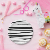 黒モダン線と白の線抽象芸術アート ペーパープレート (パーティー)