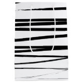 黒モダン線と白の線抽象芸術アート ミディアムペーパーバッグ (裏面)