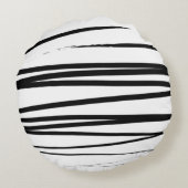 黒モダン線と白の線抽象芸術アート ラウンドクッション (裏面)