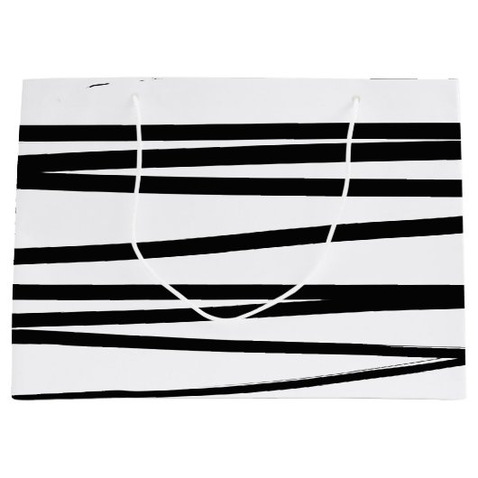 黒モダン線と白の線抽象芸術アート ラージペーパーバッグ (正面)