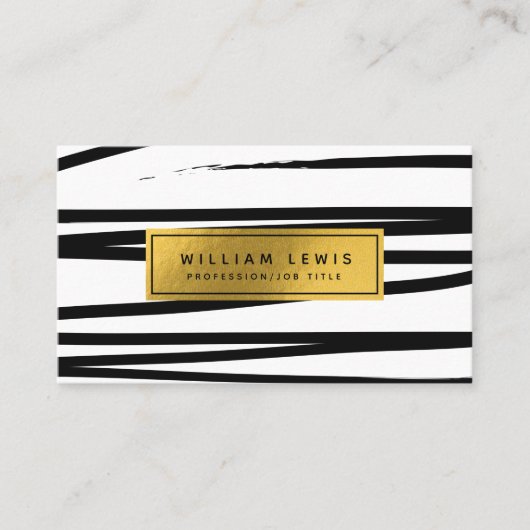 黒モダン線と金ゴールド線の抽象芸術アート 名刺 (正面)