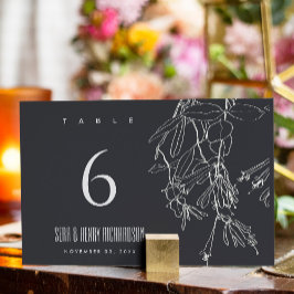 黒モダン線素朴スケッチフローラ結婚 テーブルナンバー
