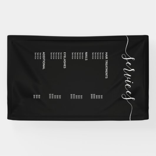 黒モダン美容師価格表サービス・メニュー 横断幕 (横)