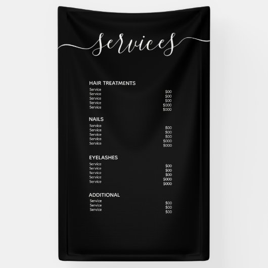 黒モダン美容師価格表サービス・メニュー 横断幕 (縦)
