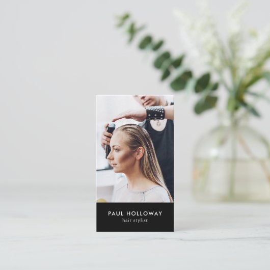 黒モダン美容師写エレガント真シンプル 名刺 (スタンド正面)