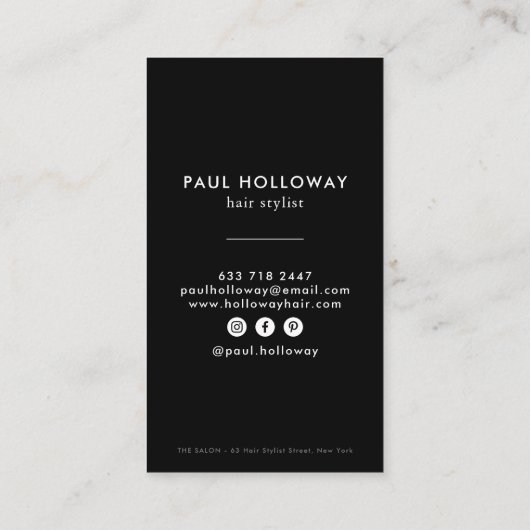 黒モダン美容師写エレガント真シンプル 名刺 (裏面)