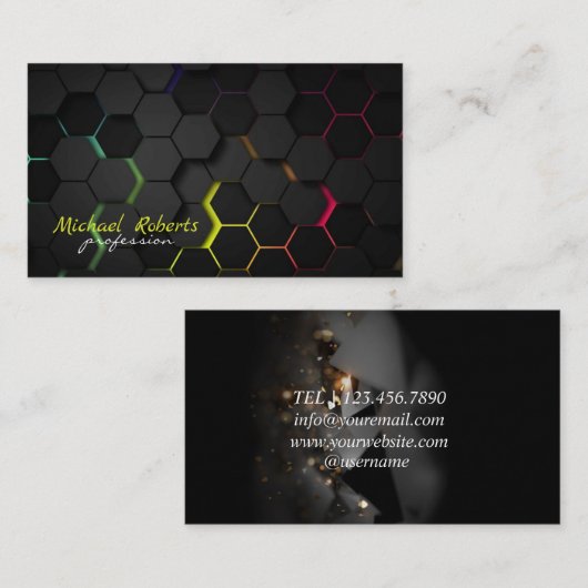 黒モダン背景（六角形） 名刺 (正面/裏面)