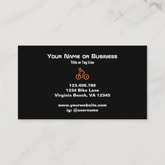 黒モダン自転車サイクリストのオレンジ色の自転車シンボル 名刺 (裏面)