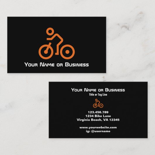 黒モダン自転車サイクリストのオレンジ色の自転車シンボル 名刺 (正面/裏面)