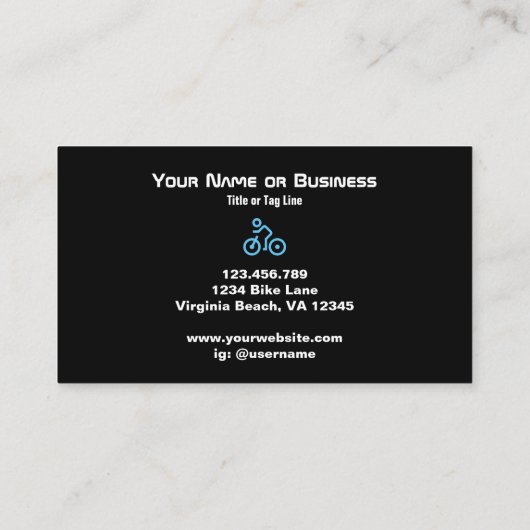 黒モダン自転車サイクリストの青い自転車シンボル 名刺 (裏面)