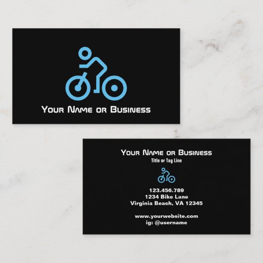 黒モダン自転車サイクリストの青い自転車シンボル 名刺 (正面/裏面)