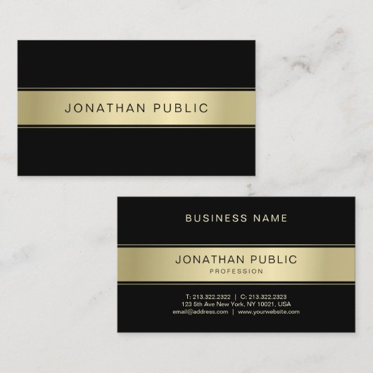 黒モダン色および金ゴールドクリーンデザインテンプレート カッコいい 名刺 (正面/裏面)