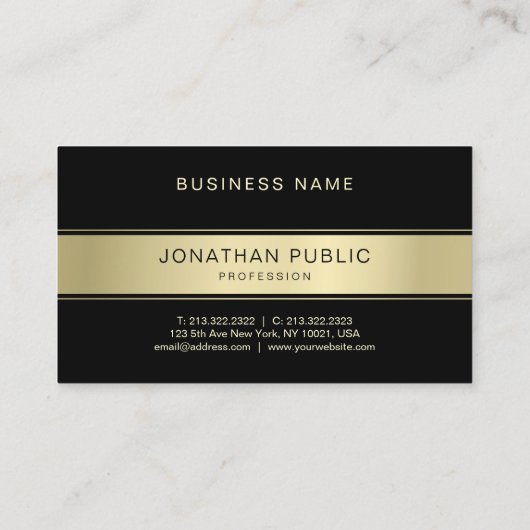 黒モダン色および金ゴールドクリーンデザインテンプレート カッコいい 名刺 (裏面)