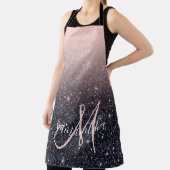 黒モダン色とピンク色のグリッターのスパークル名 エプロン (インサイチュ)