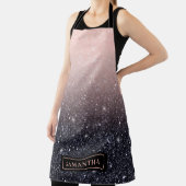 黒モダン色とピンク色のグリッターのスパークル名 エプロン (インサイチュ)