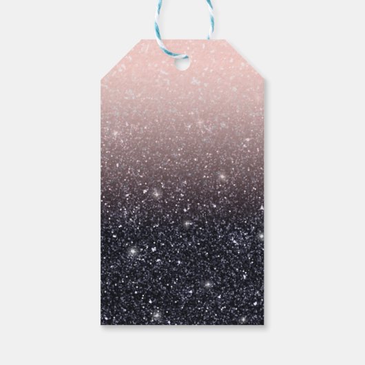 黒モダン色とピンク色のグリッターのスパークル名 ギフトタグ (裏面)