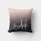 黒モダン色とピンク色のグリッターのスパークル名 クッション (正面)