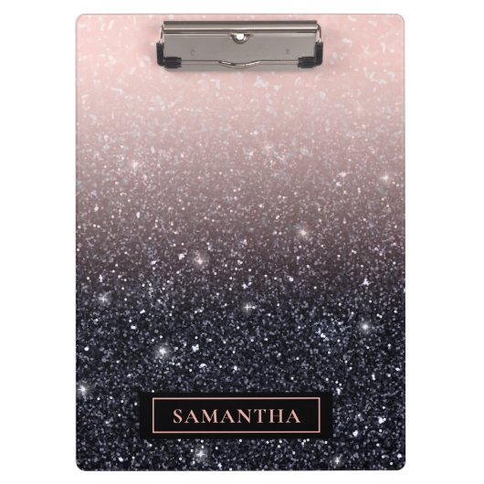 黒モダン色とピンク色のグリッターのスパークル名 クリップボード (正面)