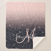 黒モダン色とピンク色のグリッターのスパークル名 シェルパブランケット (正面)