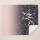 黒モダン色とピンク色のグリッターのスパークル名 シェルパブランケット (正面(横))