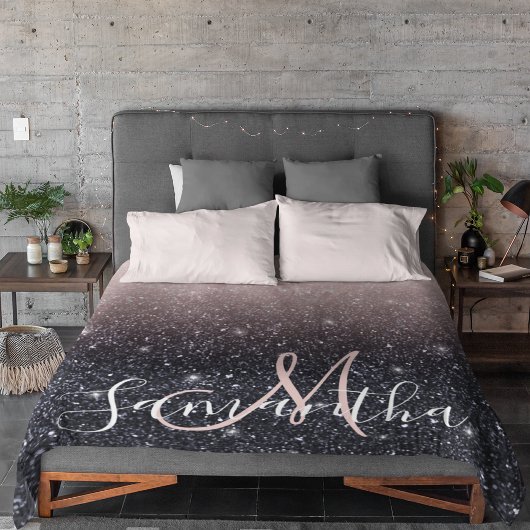 黒モダン色とピンク色のグリッターのスパークル名 シェルパブランケット