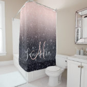 黒モダン色とピンク色のグリッターのスパークル名 シャワーカーテン (インサイチュ)