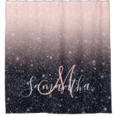 黒モダン色とピンク色のグリッターのスパークル名 シャワーカーテン (正面)