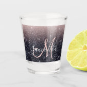 黒モダン色とピンク色のグリッターのスパークル名 ショットグラス (正面)