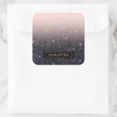 黒モダン色とピンク色のグリッターのスパークル名 スクエアシール (バッグ)
