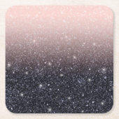 黒モダン色とピンク色のグリッターのスパークル名 スクエアペーパーコースター (正面)
