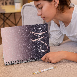 黒モダン色とピンク色のグリッターのスパークル名 ノートブック