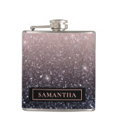 黒モダン色とピンク色のグリッターのスパークル名 フラスク (正面)