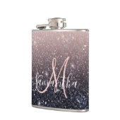 黒モダン色とピンク色のグリッターのスパークル名 フラスク (左)