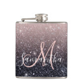 黒モダン色とピンク色のグリッターのスパークル名 フラスク (正面)