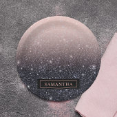 黒モダン色とピンク色のグリッターのスパークル名 ペーパープレート