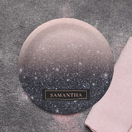 黒モダン色とピンク色のグリッターのスパークル名 ペーパープレート