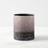 黒モダン色とピンク色のグリッターのスパークル名 マグカップ (中央)