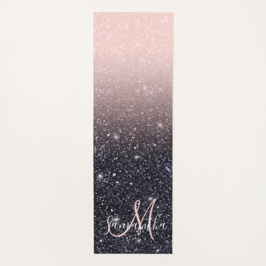 黒モダン色とピンク色のグリッターのスパークル名 ヨガマット (正面)