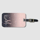 黒モダン色とピンク色のグリッターのスパークル名 ラゲッジタグ (正面横)