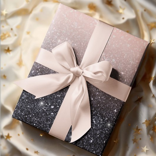 黒モダン色とピンク色のグリッターのスパークル名 ラッピングペーパー