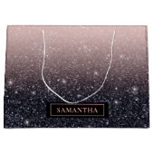 黒モダン色とピンク色のグリッターのスパークル名 ラージペーパーバッグ (正面)