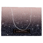 黒モダン色とピンク色のグリッターのスパークル名 ラージペーパーバッグ (裏面)