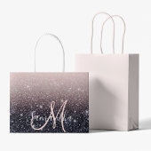 黒モダン色とピンク色のグリッターのスパークル名 ラージペーパーバッグ