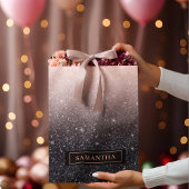 黒モダン色とピンク色のグリッターのスパークル名 ラージペーパーバッグ