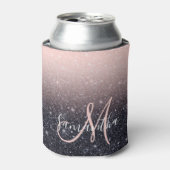 黒モダン色とピンク色のグリッターのスパークル名 缶クーラー (缶正面)