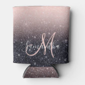 黒モダン色とピンク色のグリッターのスパークル名 缶クーラー (正面)