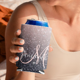 黒モダン色とピンク色のグリッターのスパークル名 缶クーラー